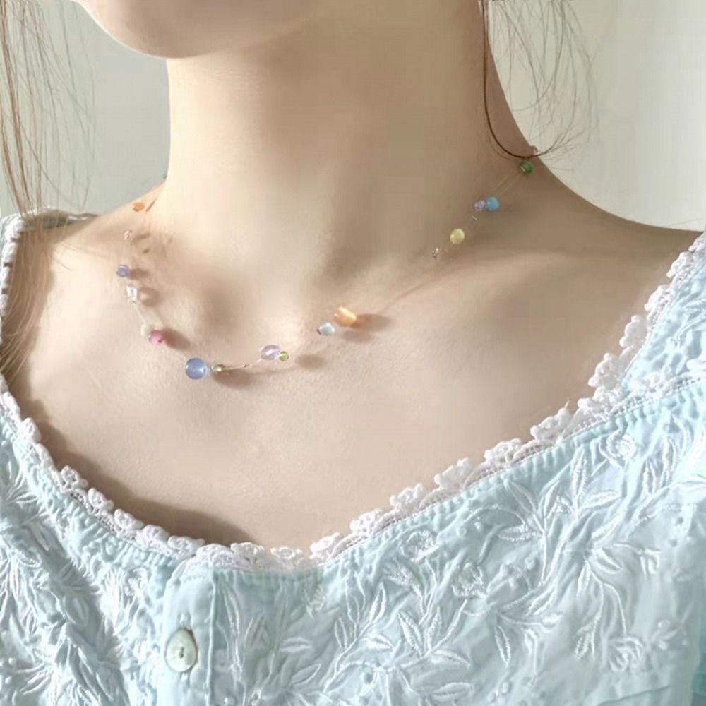 Korean Lifestyle Aesthetic - สร้อยคอสไตล์เกาหลี Sweet Alloy ประดับลูกปัดเรซิ่นหลากสีสัน สไตล์ Y2K