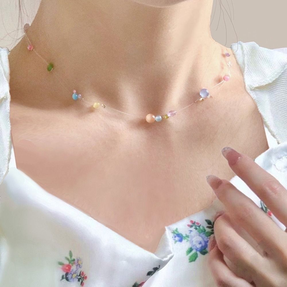 Korean Lifestyle Aesthetic - สร้อยคอโลหะผสมสไตล์เกาหลี สร้อยคอเรซิ่น สไตล์ Y2k สร้อยคอประดับลูกปัดหลากสี สร้อยคอสำหรับสาวๆ